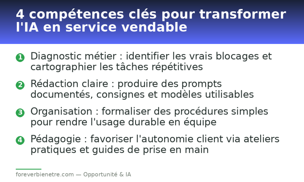 4 compétences clés pour transformer l'IA en service vendable