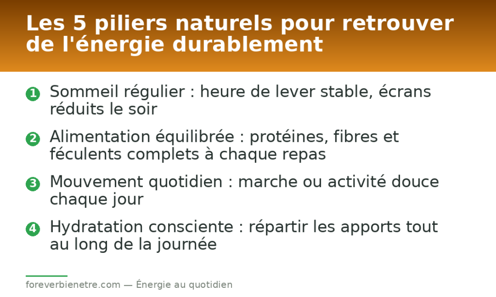 Les 5 piliers naturels pour retrouver de l'énergie durablement